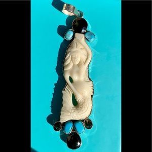 Carved Mermaid turquoise pendant from Bimini
